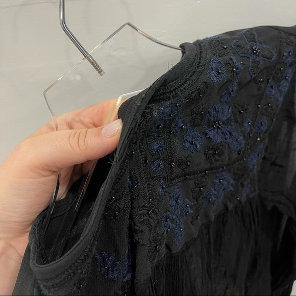 Free People Retro Femme Blouse Embroidered Beaded Black XS Sheer - Picture 9 of 14
